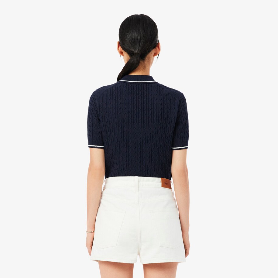 Striped Cable Knit Polo Collar Sweater image number 2
