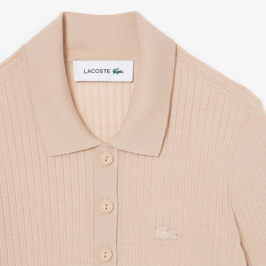 3D Rib Knit Polo Collar Merino Wool Sweater image number 4