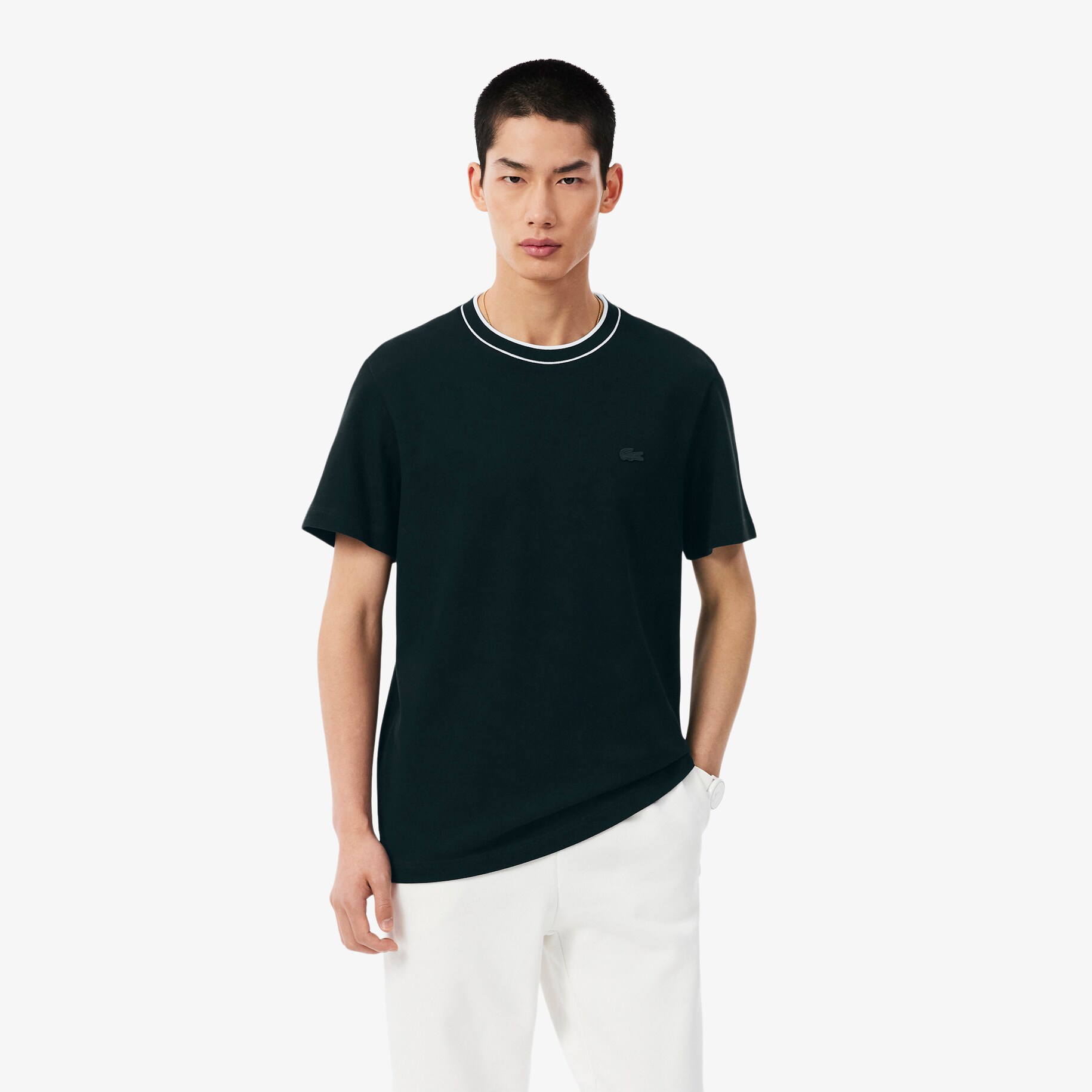 Stretch Piqu&eacute; Stripe Collar T-shirt image number 0